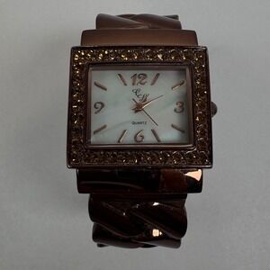 Elegant "E.G.L." Bangle Watch - Square Face, Mother of Pearl Dial, Crystal Bezel